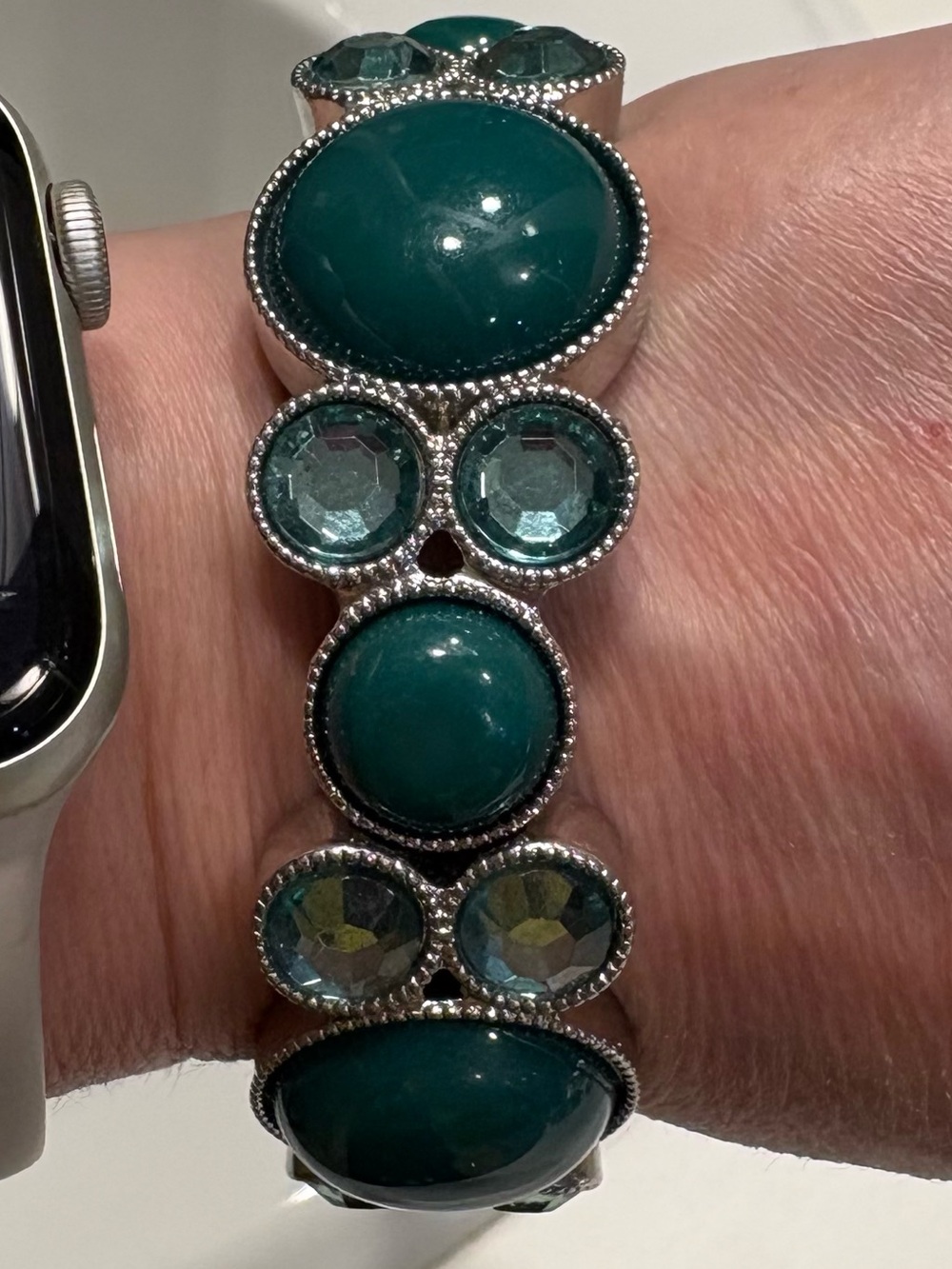 Paparazzi Celestial Escape Green Silver Stretch Bracelet Glimpses of Malibu NWT